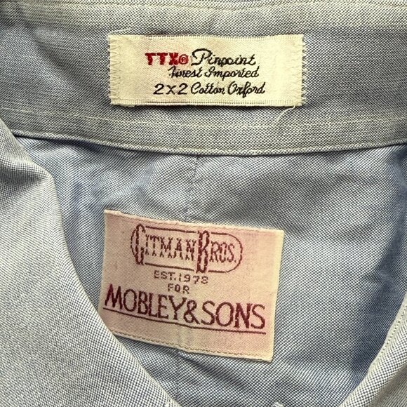 Gitman Bros Oxford Shirt Men 17.5 33 Blue Short Sleeve Button-Down Pinpoint - Picture 5 of 13